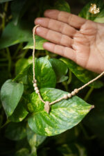 Wooden Lion Crest Pendant with Tulsi Bead Mala