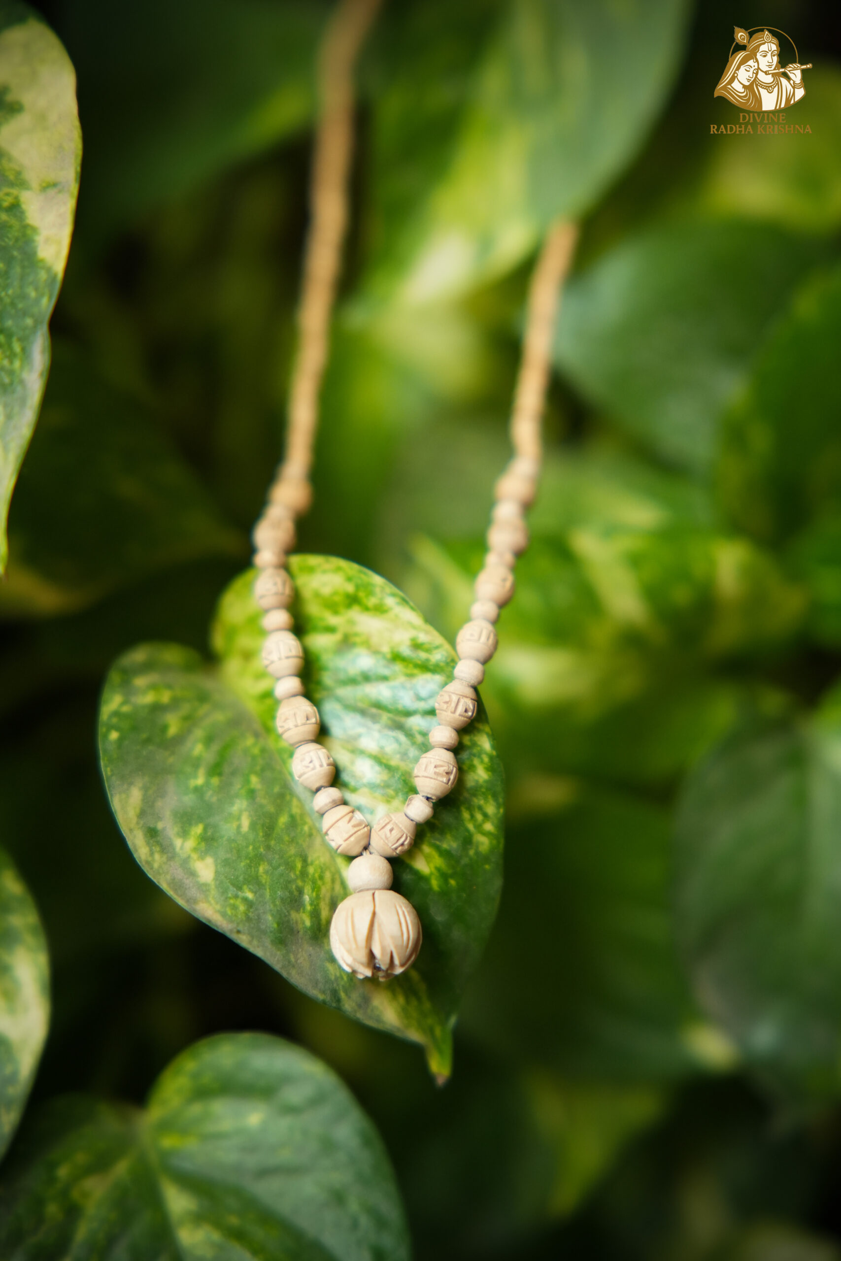 DSC01421 Tulsi Bead Mala with Lotus Bud Pendant - Image 1