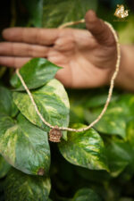 Radha Naam Lotus Wooden Pendant with Tulsi Mala - Image 8
